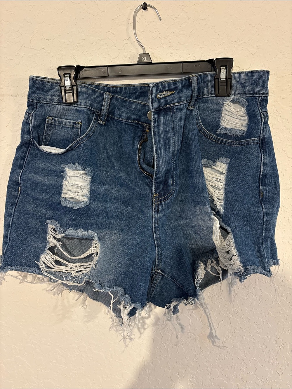 SHEIN Ripped High-Waist Blue Denim Shorts